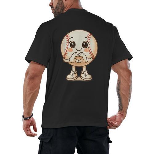 Baseball With Heart Hands Love Cute Baseball Men's Back Print T-Shirt - Sportilla