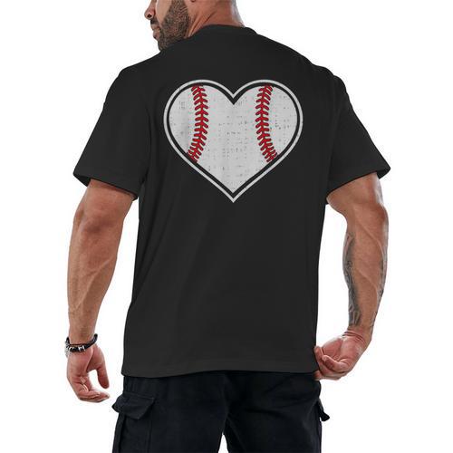 Baseball Heart Love Sport Valentines Day Men Women Boys Kids Men's Back Print T-Shirt - Sportilla