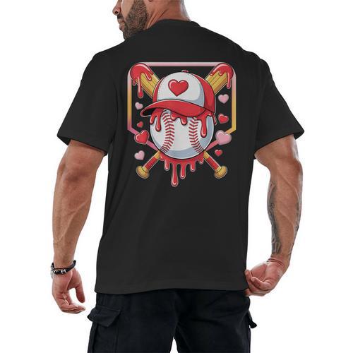 Baseball Heart Valentines Day Baseball Ice Cream Drip Boys Men's Back Print T-Shirt - Sportilla