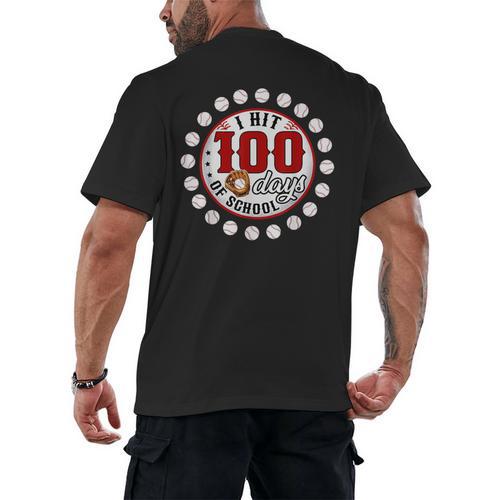 Baseball I Hit 100 Days Of School Baseball Player Kids Boys Men's Back Print T-Shirt - Sportilla