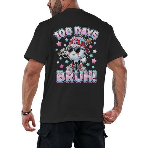 Baseball Ice Cram Drip 100 Days Of School 100th Boys Youth Men's Back Print T-Shirt - Sportilla