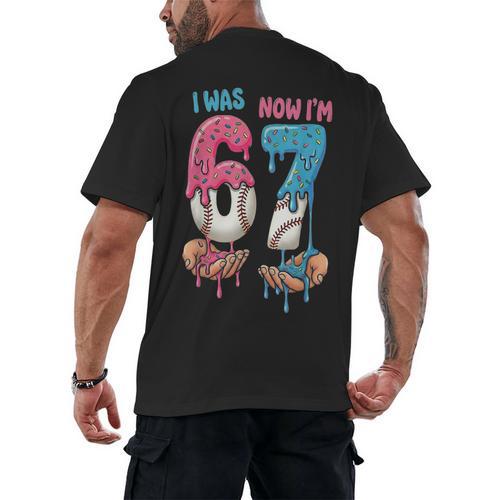 Baseball Ice Cream I Was 6 Now I'm 7 67 Birthday Boy Men's Back Print T-Shirt - Sportilla