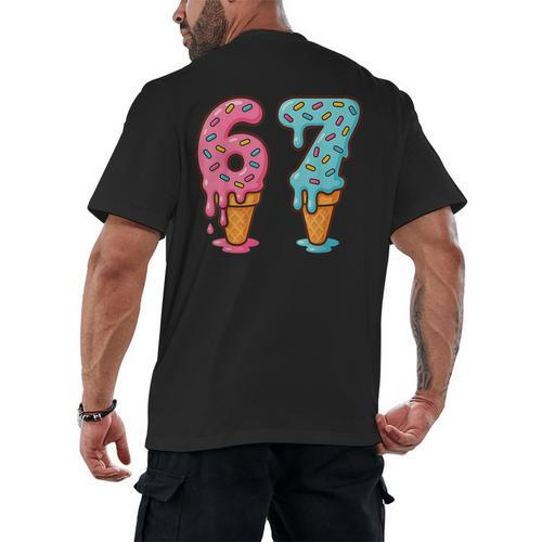 Baseball Ice Cream Drip 6 7 Kids 67 Birthday Men's Back Print T-Shirt - Sportilla