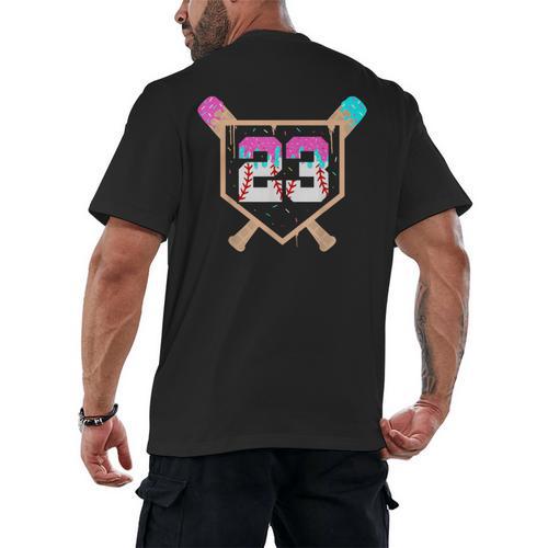 Baseball Ice Cream Drip Number 23 Player 23rd Birthday Men's Back Print T-Shirt - Sportilla
