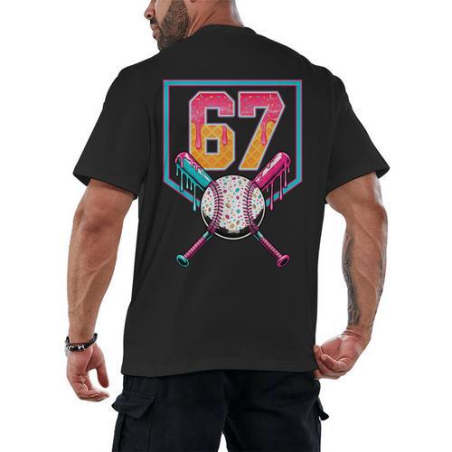 Baseball Ice Cream Drip Number 67 Player 67th Birthday Men Men's Back Print T-Shirt - Sportilla