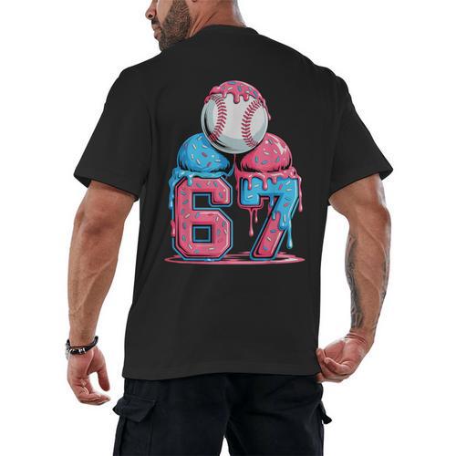 Baseball Ice Cream Drip Six Seven Gen Alpha Meme 67 Men's Back Print T-Shirt - Sportilla