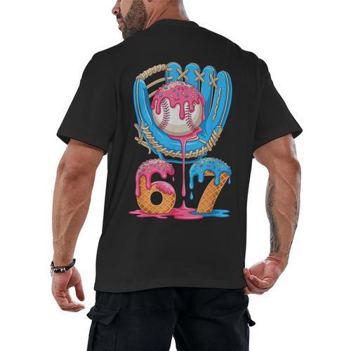 Baseball Ice Cream Drip Six Seven Gen Alpha Slang Meme 67 Men's Back Print T-Shirt - Sportilla