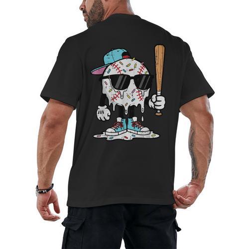 Baseball Ice Cream Drip Sports Boys Kids Youth Men Men's Back Print T-Shirt - Sportilla