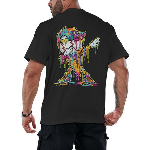 Baseball Ice Cream Dripping Dabbing Baseball Drip Men's Back Print T-Shirt - Sportilla