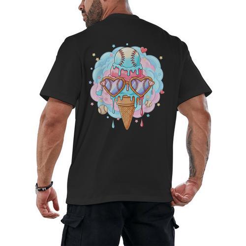 Baseball Ice Cream Heart Sunglasses Youth Boys Valentine Men's Back Print T-Shirt - Sportilla