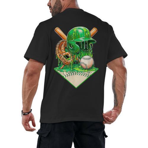 Baseball Life Style Ice Cream Drip Green Men's Back Print T-Shirt - Sportilla