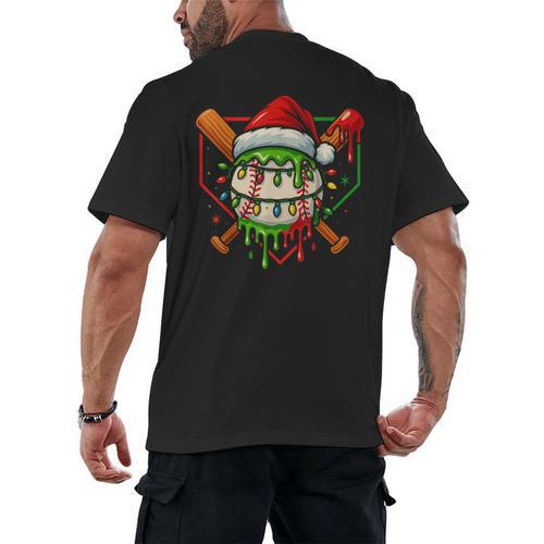 Baseball Lifestyle Apparel Youth Christmas Baseball Drip Men's Back Print T-Shirt - Sportilla