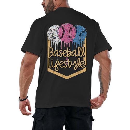 Baseball Lifestyle Ball Sprinkles Drip Boys Kids Men Teen Men's Back Print T-Shirt - Sportilla