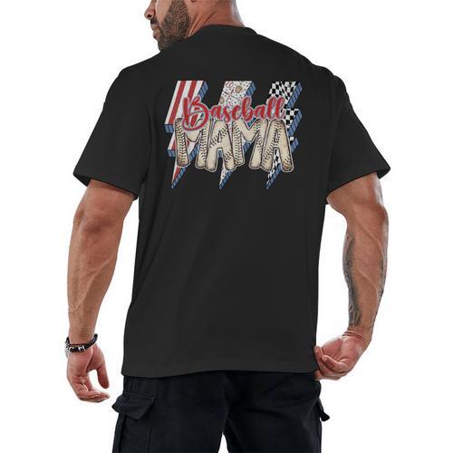 Baseball Mama Lightning Bolt Checkered Varsity Mother's Day Men's Back Print T-Shirt - Sportilla