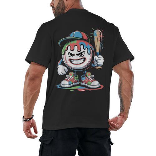 Baseball Mascot Attitude Graffiti Splash Bat Cap Men's Back Print T-Shirt - Sportilla