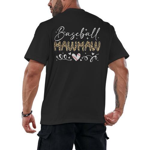 Baseball Mawmaw Leopard Baseball Heart Men's Back Print T-Shirt - Sportilla
