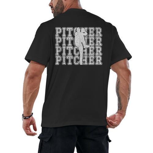 Baseball Pitcher Player Team Sport Lover Family Friends Fans Men's Back Print T-Shirt - Sportilla