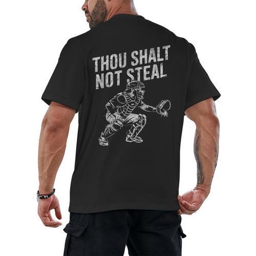 Baseball Player Catcher Thou Shalt Not Steal Coach Baseball Men's Back Print T-Shirt - Sportilla