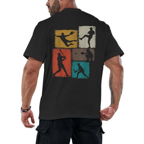 Baseball Player Collage Men Kids Coach Youth Boys Men's Back Print T-Shirt - Sportilla