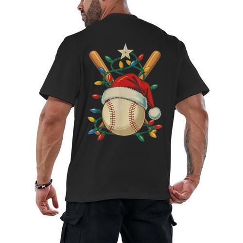 Baseball Santa Christmas Ball Baseball Lover Player Boys Men's Back Print T-Shirt - Sportilla