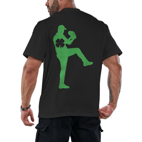 Baseball Shamrock St Patrick's Day Saint Paddy's Men's Back Print T-Shirt - Sportilla