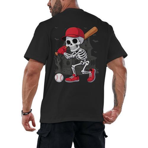 Baseball Skeleton Halloween Playing Men's Back Print T-Shirt - Sportilla