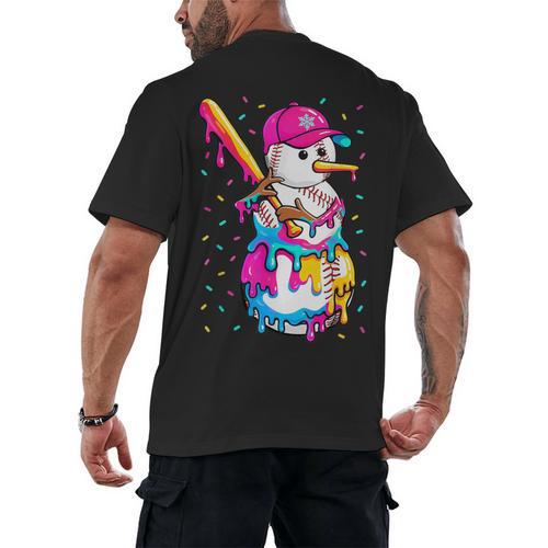 Baseball Snowman Drip Christmas Baseball Boys Men Kids Men's Back Print T-Shirt - Sportilla