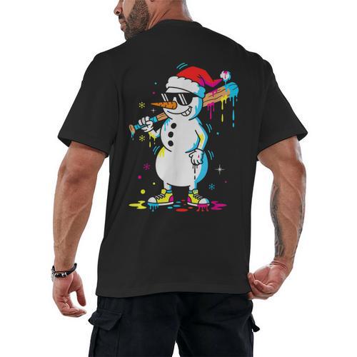 Baseball Snowman Drip Cool Christmas Men Boys Girls Men's Back Print T-Shirt - Sportilla