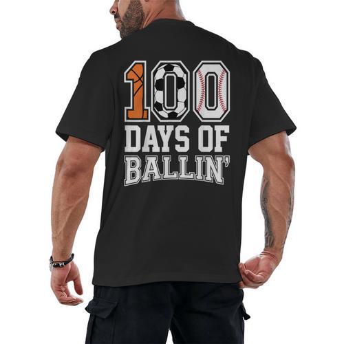 Baseball Soccer Basketball 100 Days Of School Men's Back Print T-Shirt - Sportilla