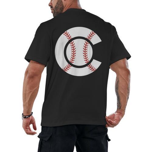 Baseball Sport Player Graphic Monogram Initial Letter C Men's Back Print T-Shirt - Sportilla
