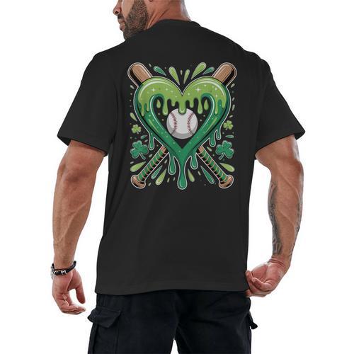 Baseball St Patricks Day Boys Girls Men Women Shamrock Green Men's Back Print T-Shirt - Sportilla