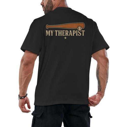 Baseball Tee My Therapist Bat Men Women Kids Men's Back Print T-Shirt - Sportilla