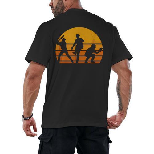 Baseball Tee Sunset Silhouette Players Men Women Kids Men's Back Print T-Shirt - Sportilla