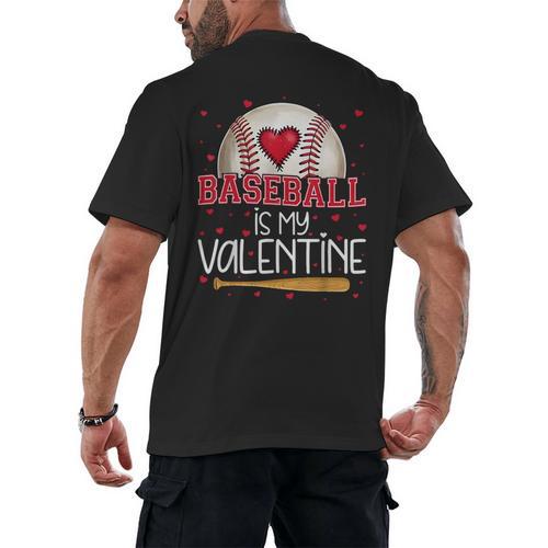 Baseball Is My Valentine Valentines Day Men Boys Kids Teen Men's Back Print T-Shirt - Sportilla
