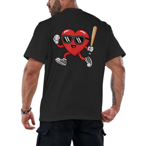 Baseball Valentines Day Heart Boys Sports Love Men's Back Print T-Shirt - Sportilla
