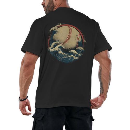Baseball Waves Ocean Sports Baseball Fans Men's Back Print T-Shirt - Sportilla
