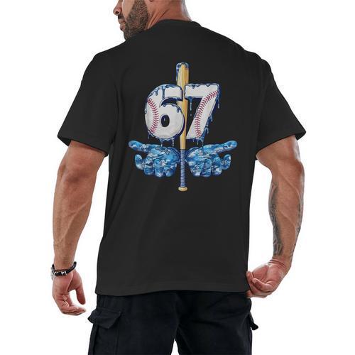 Blue Camo Baseball 67 Six Seven Camo Ice Cream Drip Boy Teen Men's Back Print T-Shirt - Sportilla
