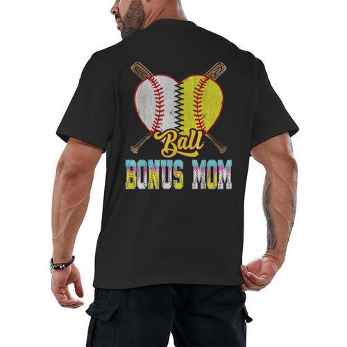 Bonus Mom Of Both Half Baseball Softball Ice Cream Drip Men's Back Print T-Shirt - Sportilla