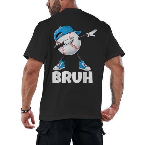 Boys Baseball Graphic Tee Teen Apparel Cute Meme Bruh Men's Back Print T-Shirt - Sportilla