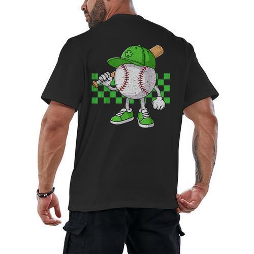 Boys St Patricks Day Baseball Player Pitcher Coach Kids Men's Back Print T-Shirt - Sportilla
