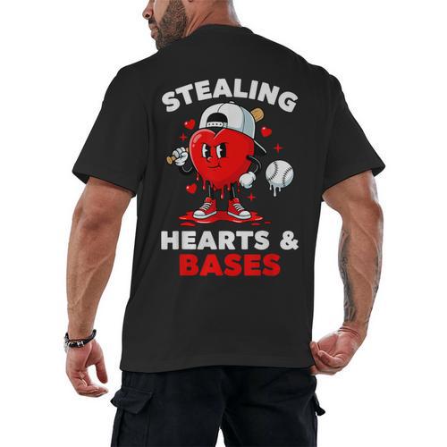 Boys Valentines Baseball Drip Icecream Stealing Hearts Kids Men's Back Print T-Shirt - Sportilla
