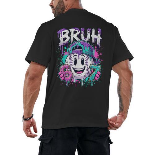 Bruh 67 Baseball Drip Boys Kids Six Seven Meme 6-7 Dripping Men's Back Print T-Shirt - Sportilla