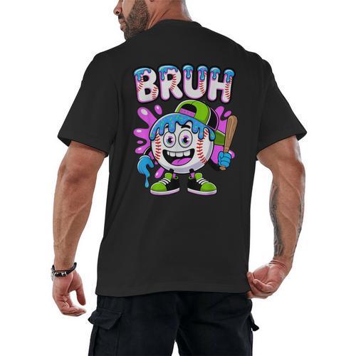 Bruh Baseball Drip Boys Youth Ice Cream Dripping Baseball Men's Back Print T-Shirt - Sportilla