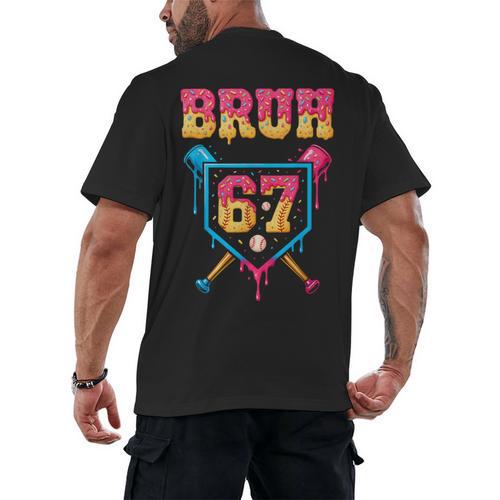 Bruh Baseball Ice Cream Drip Number 67 Player 67th Birthday Men's Back Print T-Shirt - Sportilla