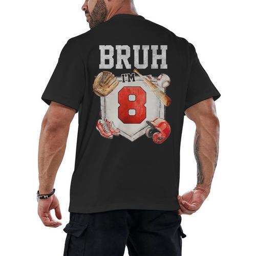 Bruh I'm 8 Baseball 8th Birthday Sports 8 Year Old Boy Men's Back Print T-Shirt - Sportilla