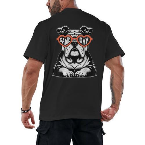 Bulldog Mascot Sports Fan Football Basketball Baseball Men's Back Print T-Shirt - Sportilla