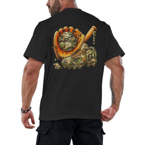 Camo Ice Cream Drip Baseball Stuff Baseball Drip Boys Men's Back Print T-Shirt - Sportilla