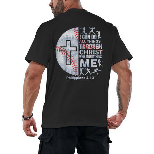Christian Baseball Men Boy Player Team Religious Philippians Men's Back Print T-Shirt - Sportilla