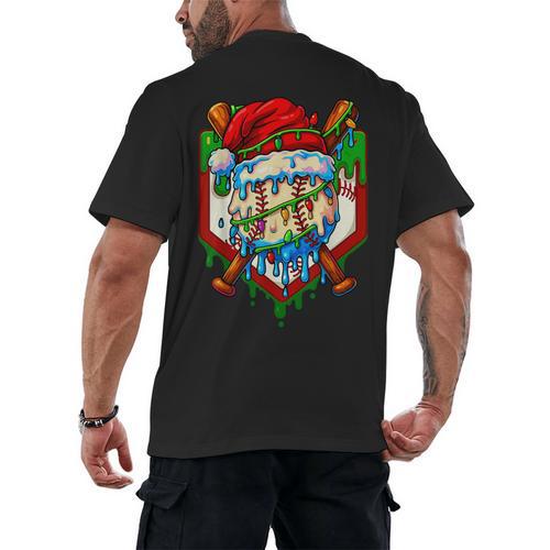 Christmas Baseball Ice Cream Drip Santa Baseball Player Kids Men's Back Print T-Shirt - Sportilla
