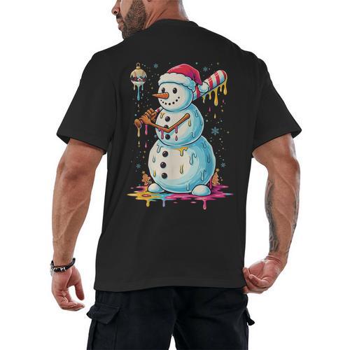Christmas Baseball Snowman Drip For Boys Men Girls Women Men's Back Print T-Shirt - Sportilla